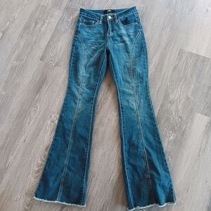 YMI Denim Western Curvy Stitch Seam Front High Rise Flare Leg Blue Jeans 1 | 25